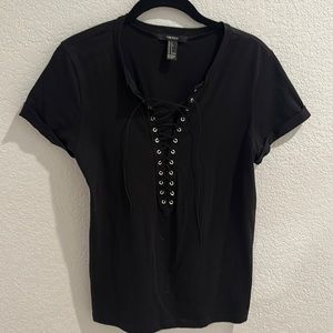 Black Lace Up T